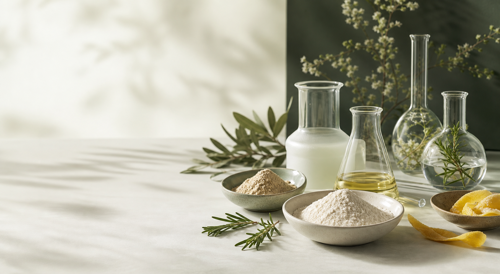 Botanical ingredients and laboratory glassware